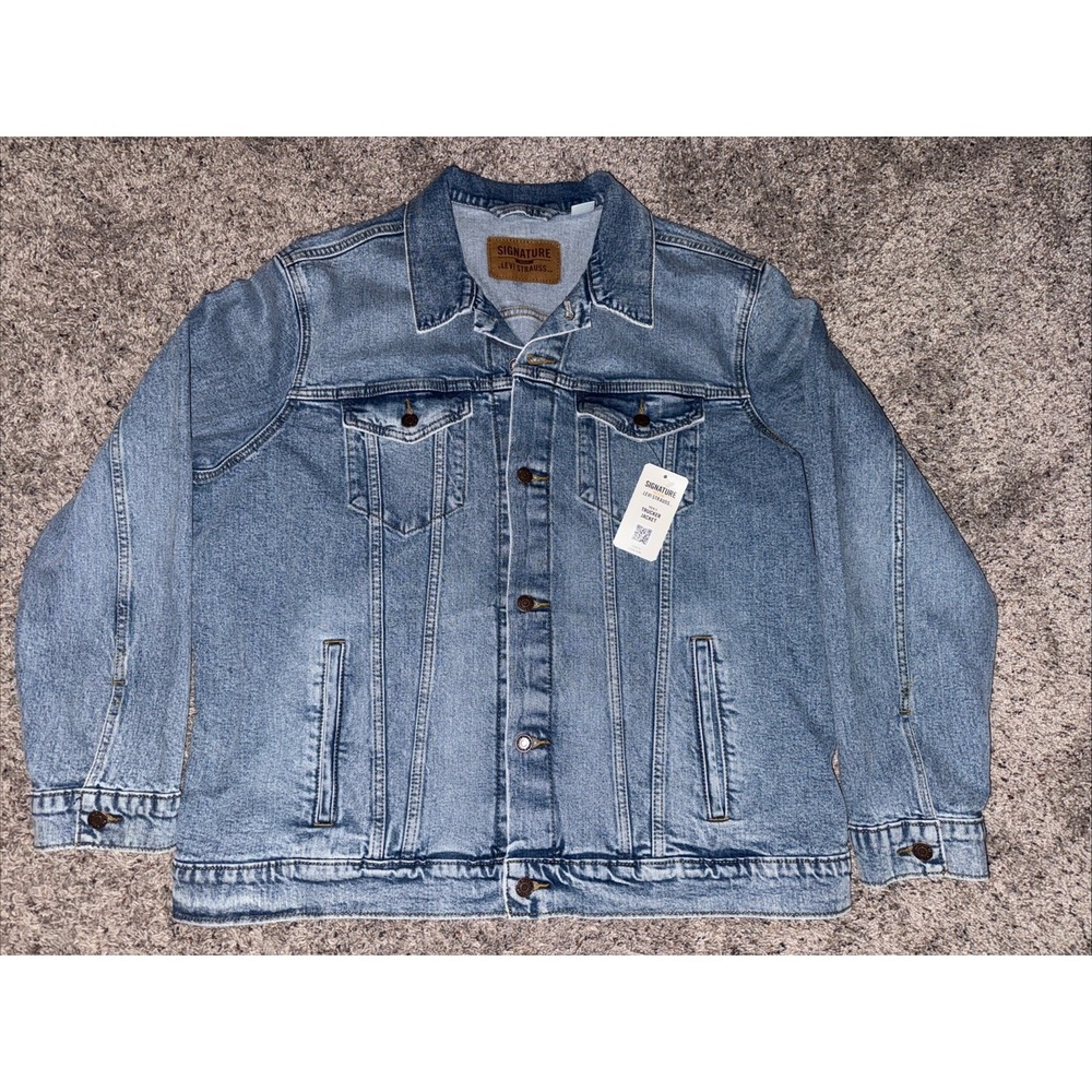 Levis Jacket Mens XL Blue Denim Trucker Light Wash Stretch Adjustable‎ Pc9-39760